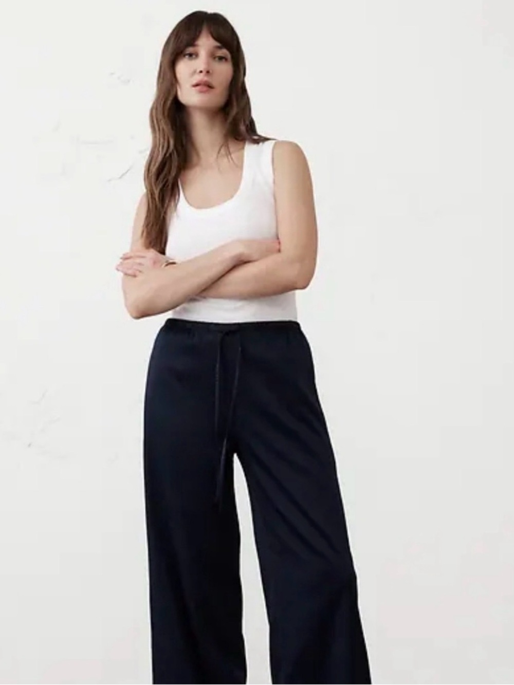 Banana Republic WIDE-LEG CRINKLED SATIN PULL-ON PANT - Navy